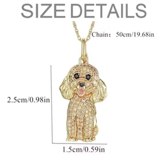 Adorable Gold Rhinestones Poodle Dog Necklace - Picture 4 of 7